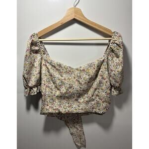 Blush BJ Babydoll Floral Feminine Fairy Cottagecore Top Smocked Tie Back Size L